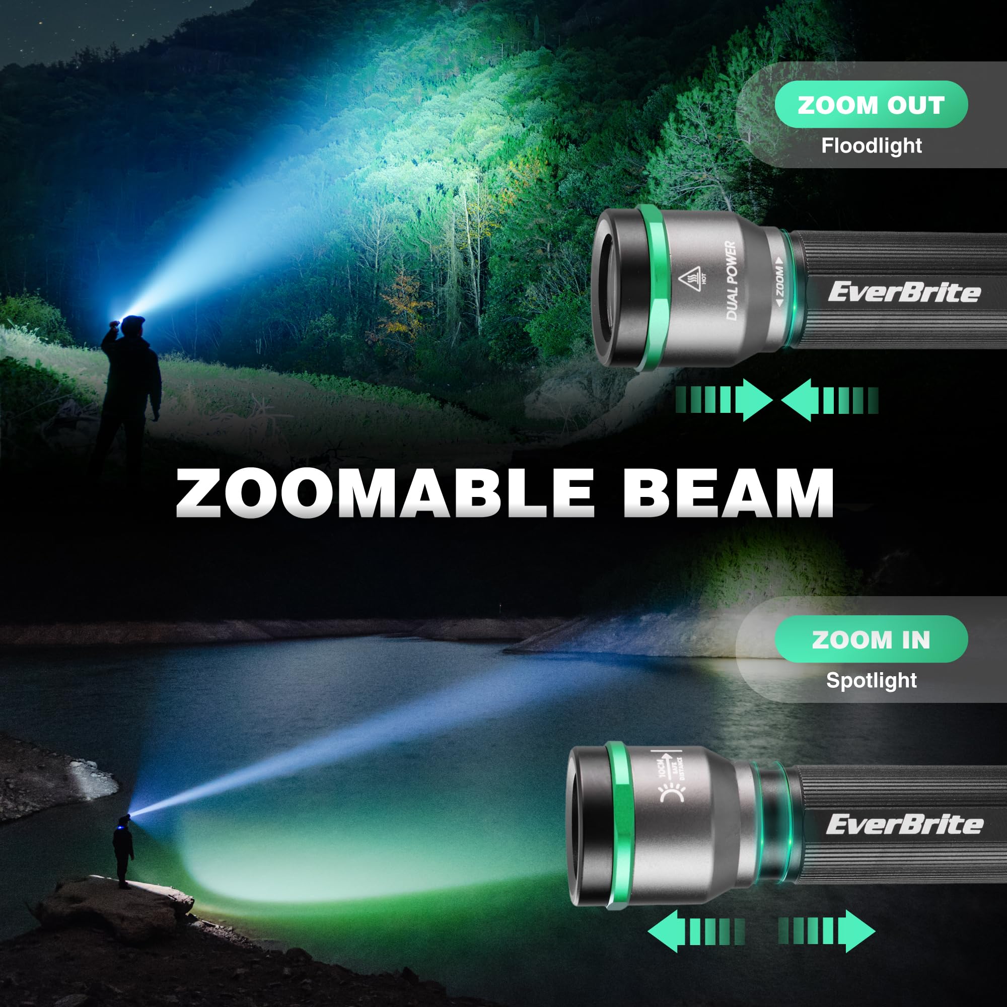 EverBrite 1000LM Small Flashlight, 5 Modes Zoomable Dual Power Flashlight, Mini Flashlights High Lumens, Rechargeable or AA Battery, Pocket Flashlight for Home, Emergency, Hiking, Camping - Image 7