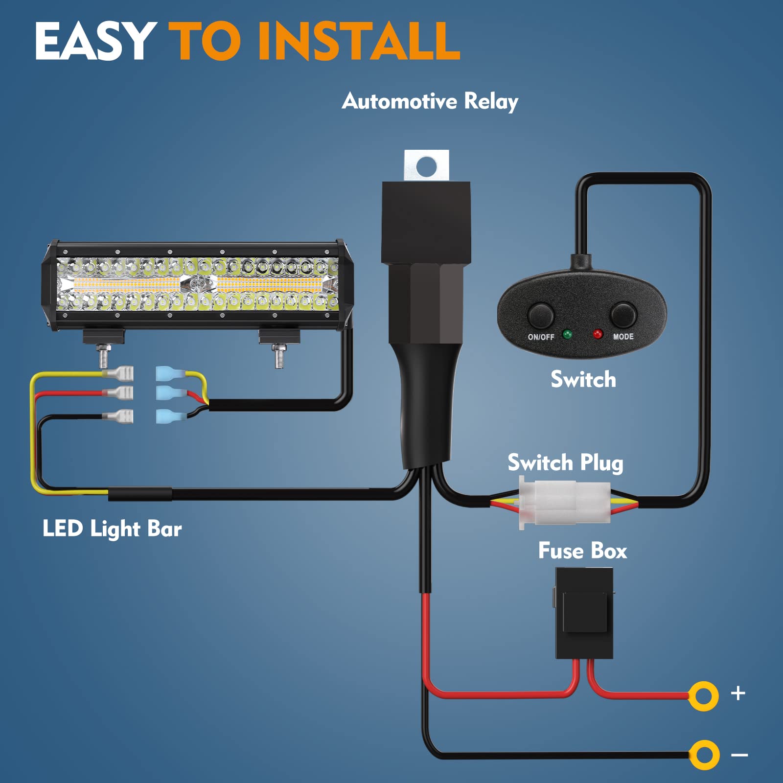 EverBrite 12 Inch 300W Light Bar, Spot Flood White/Amber/Strobe 6 Modes with Memory Function, Off Road Fog Driving Work Light for Truck Car with 16AWG Wiring Harness Kit - Image 6