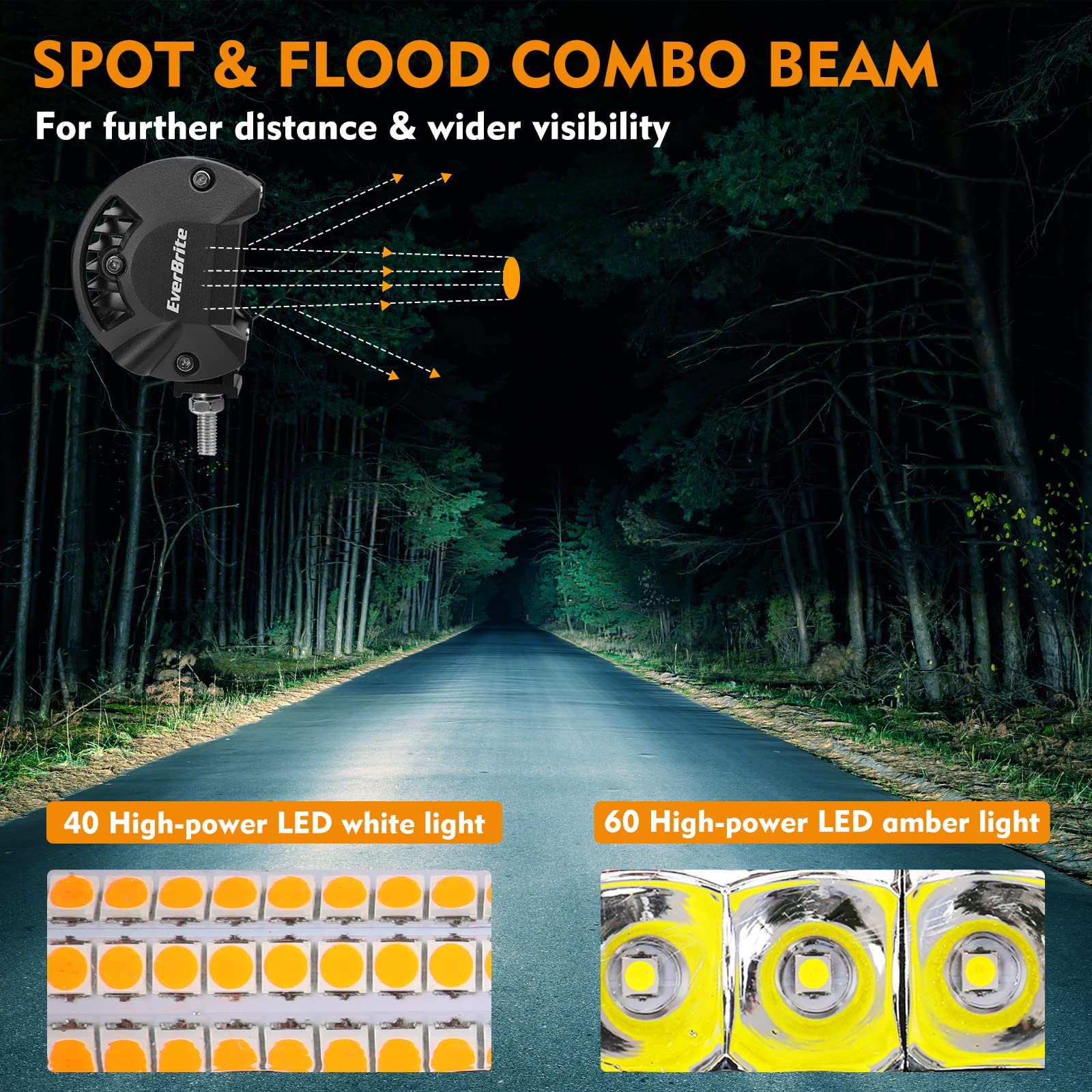 EverBrite 12 Inch 300W Light Bar, Spot Flood White/Amber/Strobe 6 Modes with Memory Function, Off Road Fog Driving Work Light for Truck Car with 16AWG Wiring Harness Kit - Image 8