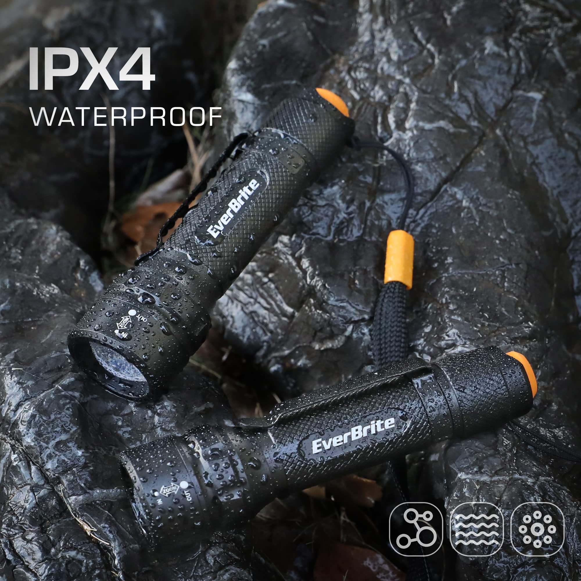 EverBrite 2-Pack 150 Lumens Super Small Mini LED Flashlight, Zoomable Flashlight with Lanyard&Clip, 3 Modes, IPX4 Waterproof, for Camping Hiking, Emergency, EDC, Survival Use, 2 AA Batteries Included - Image 6