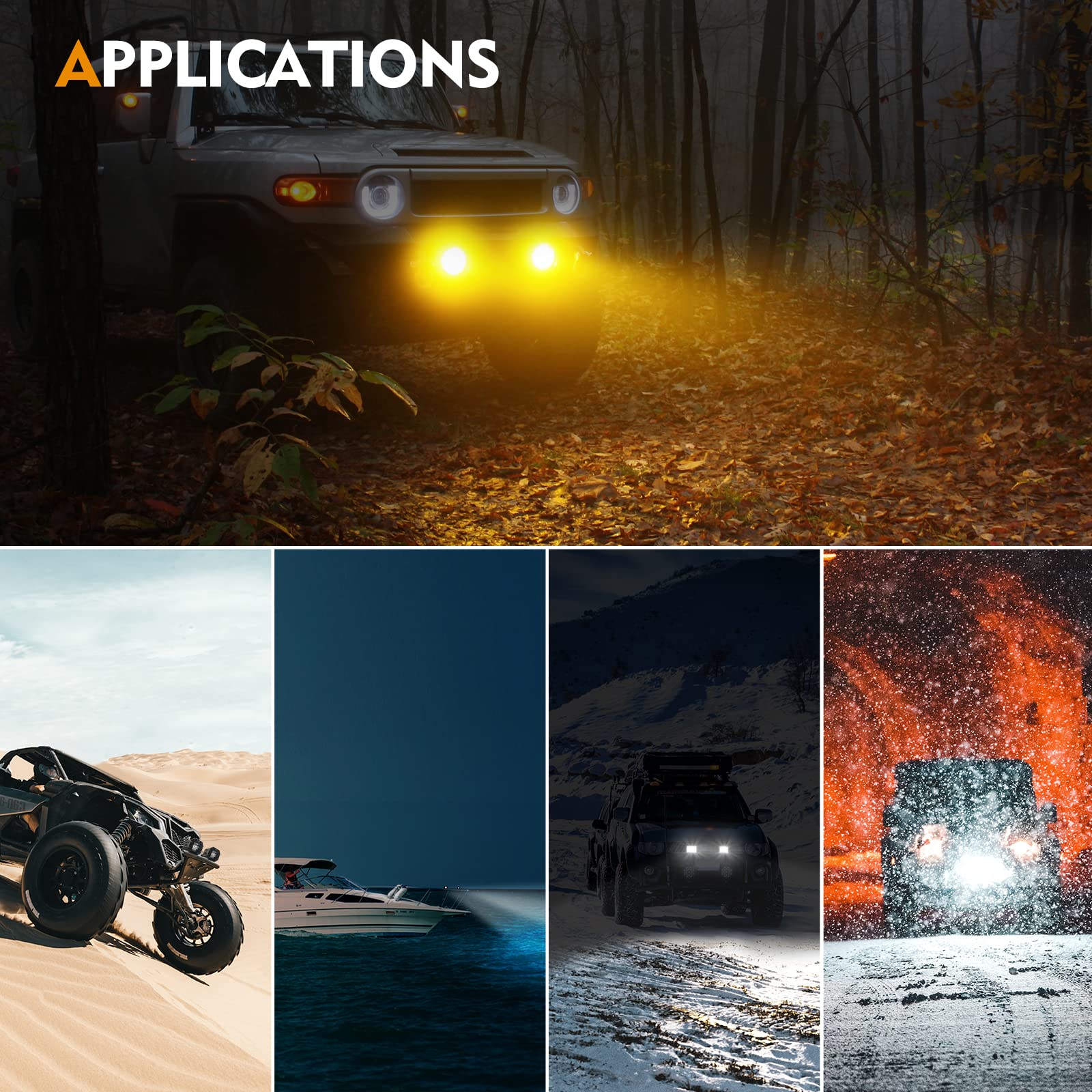 EverBrite 2PCS 48W Led Light Pods Flush Mount, Spot Flood White Amber Strobe 6 Modes with Memory Function, Off Road Fog Driving Light for Truck Car ATV SUV Cabin, 16AWG Wiring Harness Kit- 2 Leads - Image 7