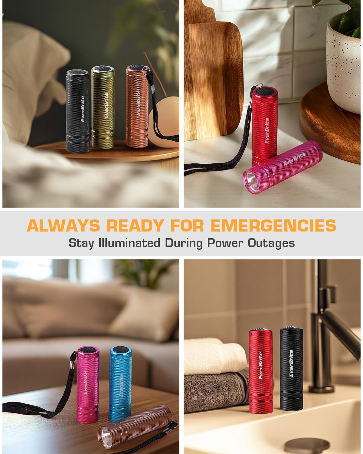 EverBrite 30-Pack Mini Flashlight Set, Aluminum LED Handheld Torches with Lanyard, Assorted Colors, 90xAAA Batteries Included for Emergency, Night Reading, Camping, Power Outage, Bulk Holiday Gifts - Image 3