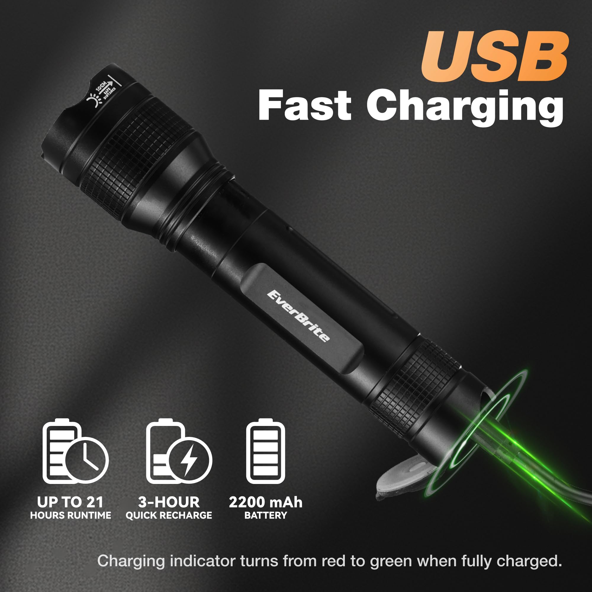 EverBrite 3000LM Rechargeable LED Flashlight – Super Bright & High Lumen Flashlight with 5 Modes, Memory Function, Power Indicator, Zoomable – Compact Small Light for Home, Hiking & Emergencies - Image 4