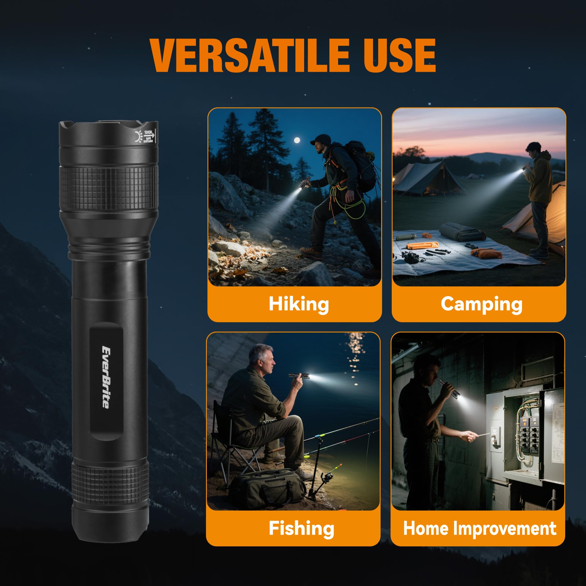 EverBrite 3000LM Rechargeable LED Flashlight – Super Bright & High Lumen Flashlight with 5 Modes, Memory Function, Power Indicator, Zoomable – Compact Small Light for Home, Hiking & Emergencies - Image 8