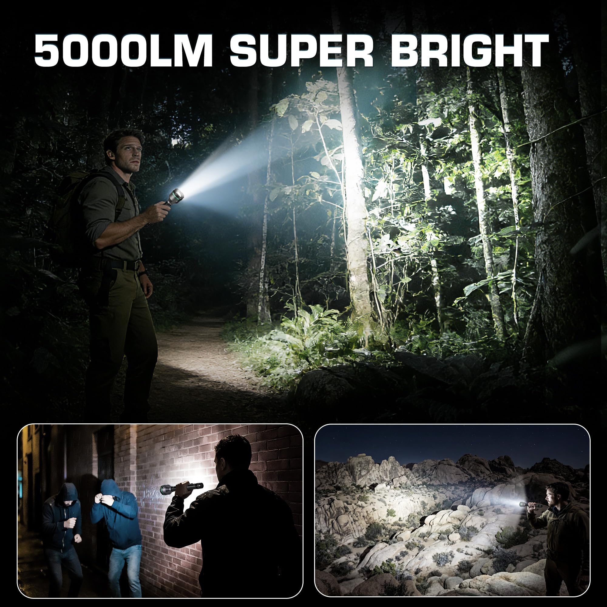 EverBrite 5000 High Lumens Rechargeable Flashlight, 5 Modes Zoomable Tactical Flash Light High Powered, LED Super Bright Spotlight for Hunting Hiking Camping Home Emergency& Survival Gear - Image 6