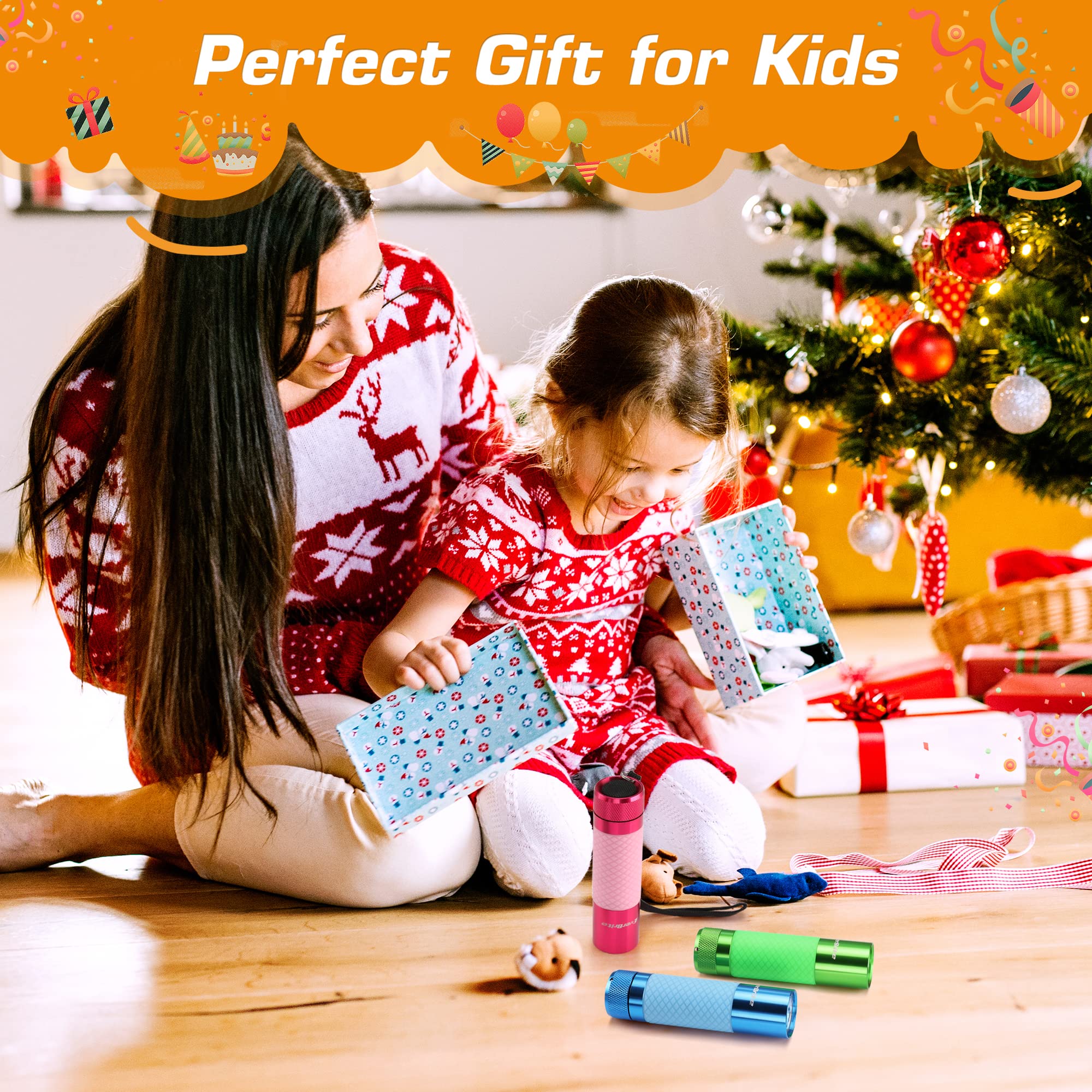 EverBrite 6-Pack Mini Flashlights, Glow in Dark Flashlights, Aluminum LED Flashlights Party Favors Assorted Colors for Camping, Hiking, Indoor, 18XAAA Batteries Included - Image 6