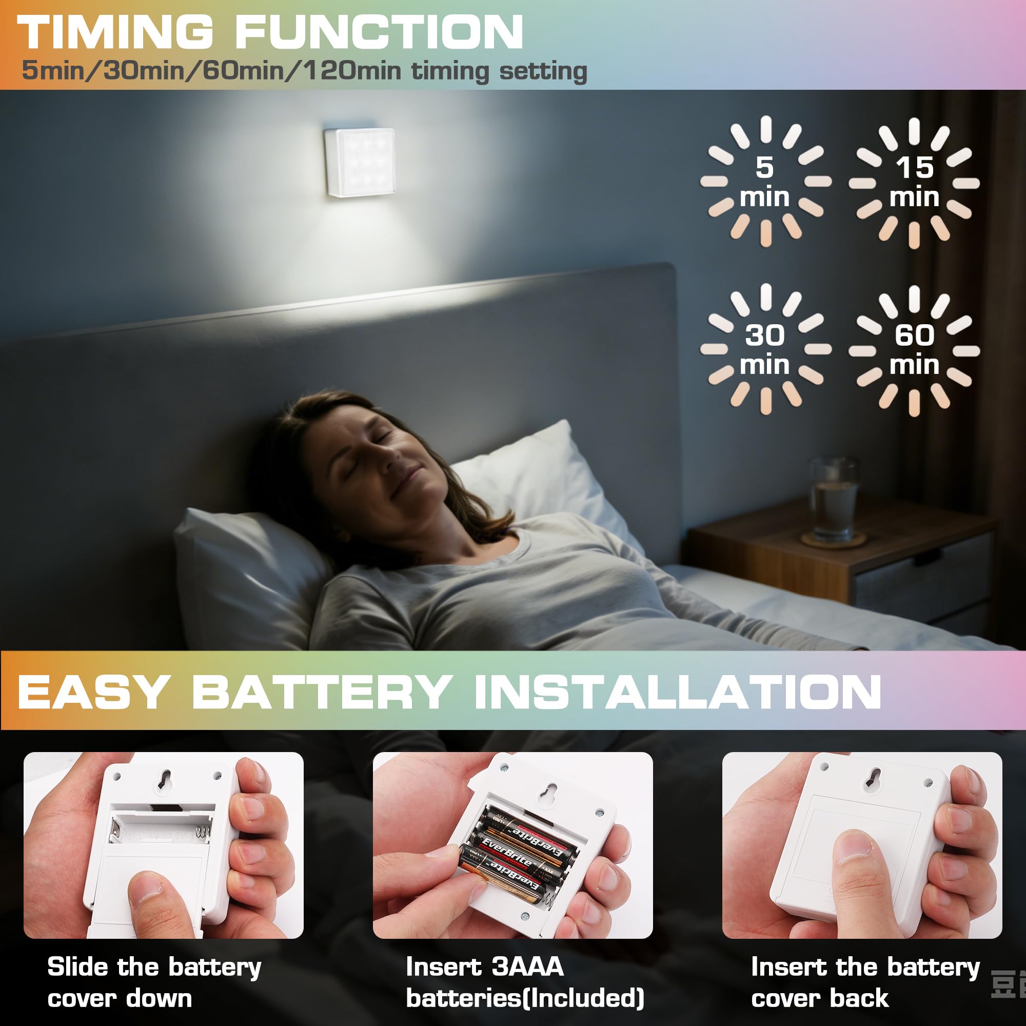 EverBrite Closet Light, LED Tap Lights Push Lights with Remote Control, Battery Powered Stick On Lights for Kitchen, Cabinet, Under Counter, Bedroom (6PCS) - Image 4