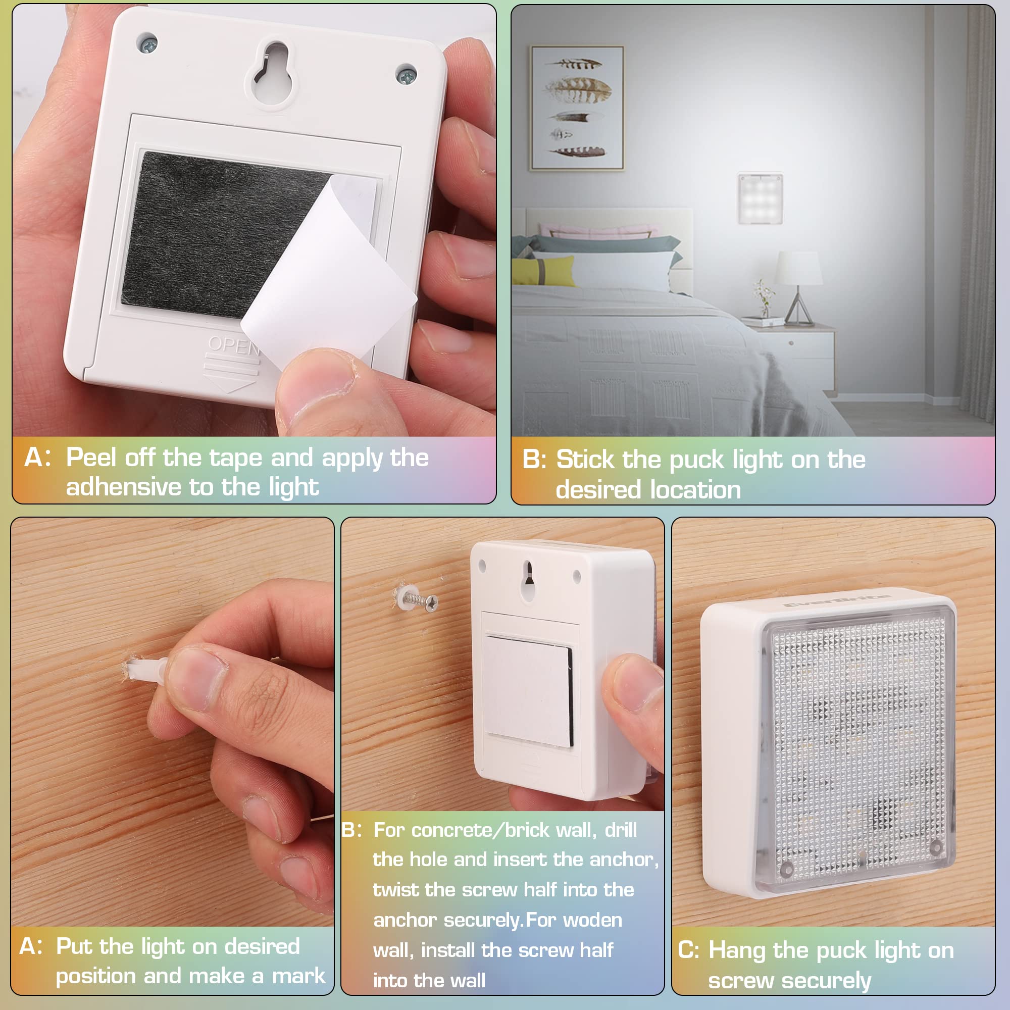 EverBrite Closet Light, LED Tap Lights Push Lights with Remote Control, Battery Powered Stick On Lights for Kitchen, Cabinet, Under Counter, Bedroom (6PCS) - Image 6