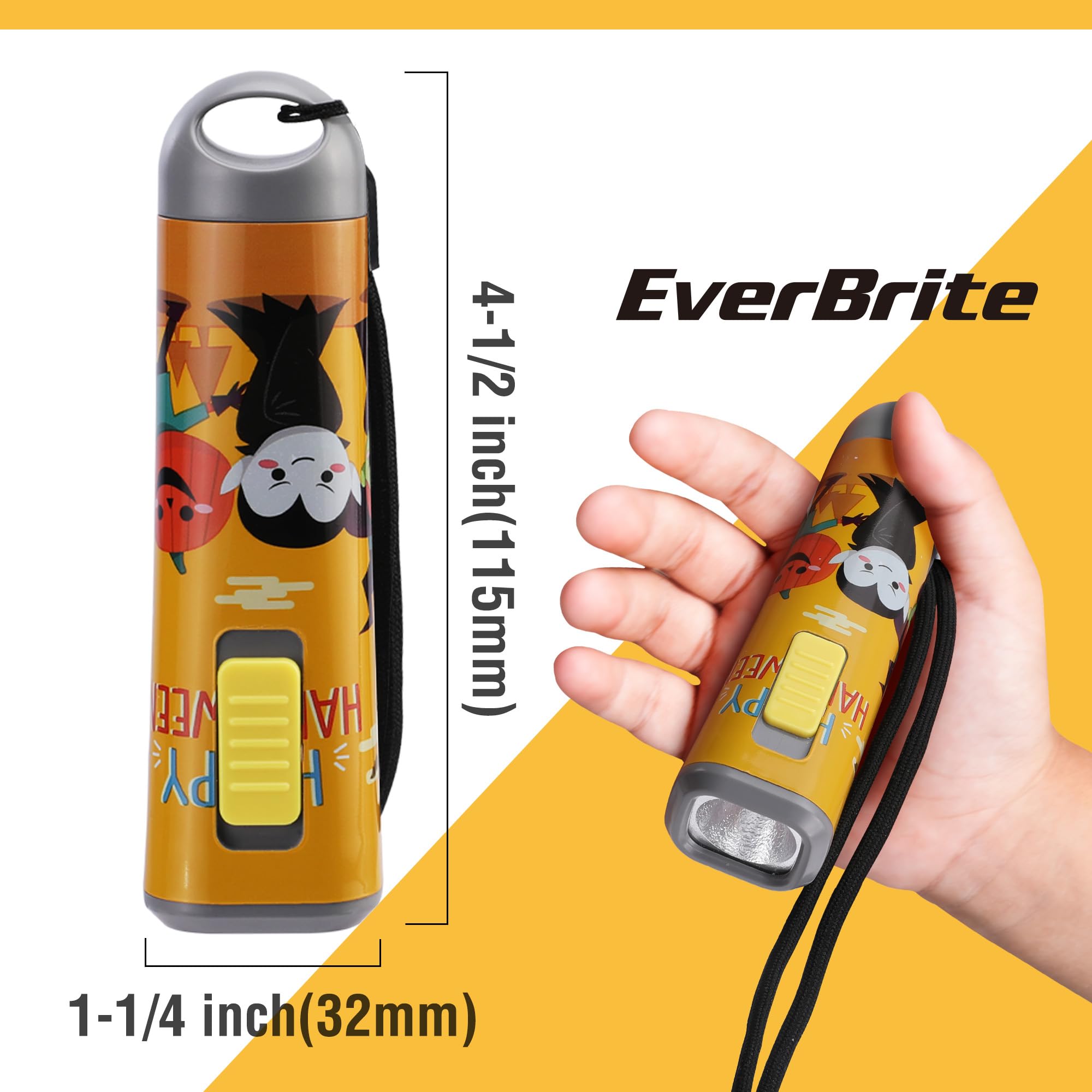 EverBrite Halloween Flashlights 4-Pack Halloween Gifts, Small LED Flash Light Handheld Torch with Lanyard 12AAA Battery Included, Mixed Color - Image 6