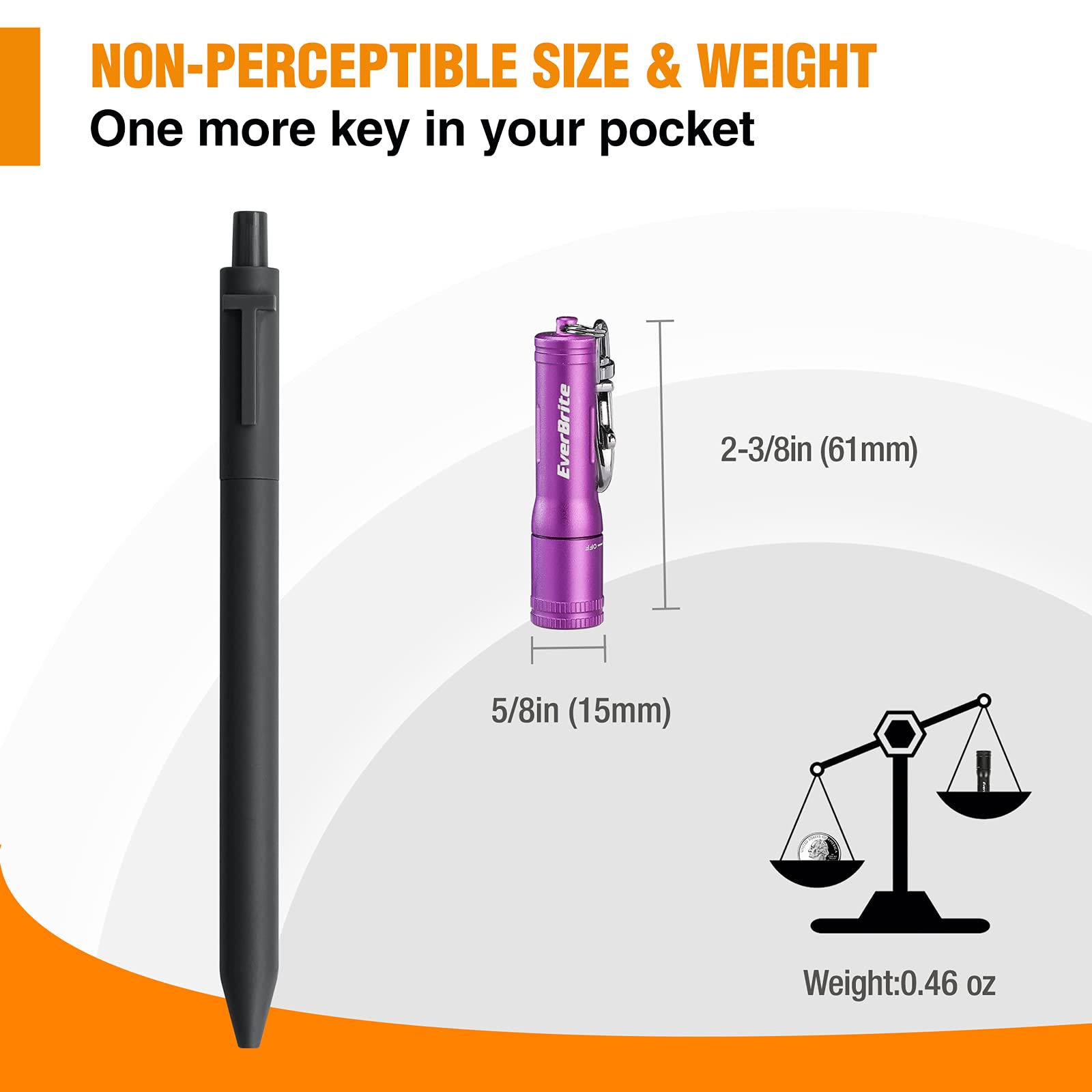 EverBrite Keychain LED Flashlight Mini Bright Key Ring Portable Pocket Torch for EDC, Party Favors, Night Reading, Camping, Power Outage, Emergency, AAA Battery Included, Purple - Image 3