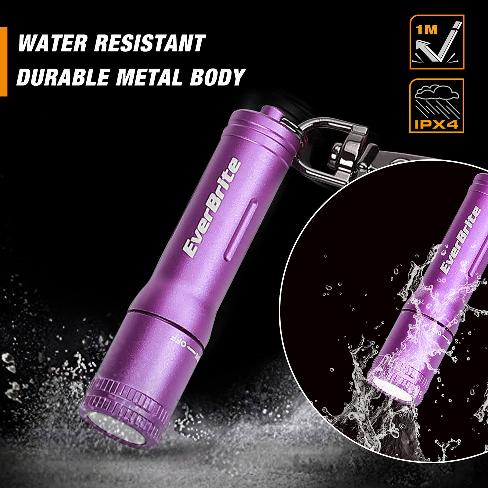 EverBrite Keychain LED Flashlight Mini Bright Key Ring Portable Pocket Torch for EDC, Party Favors, Night Reading, Camping, Power Outage, Emergency, AAA Battery Included, Purple - Image 5