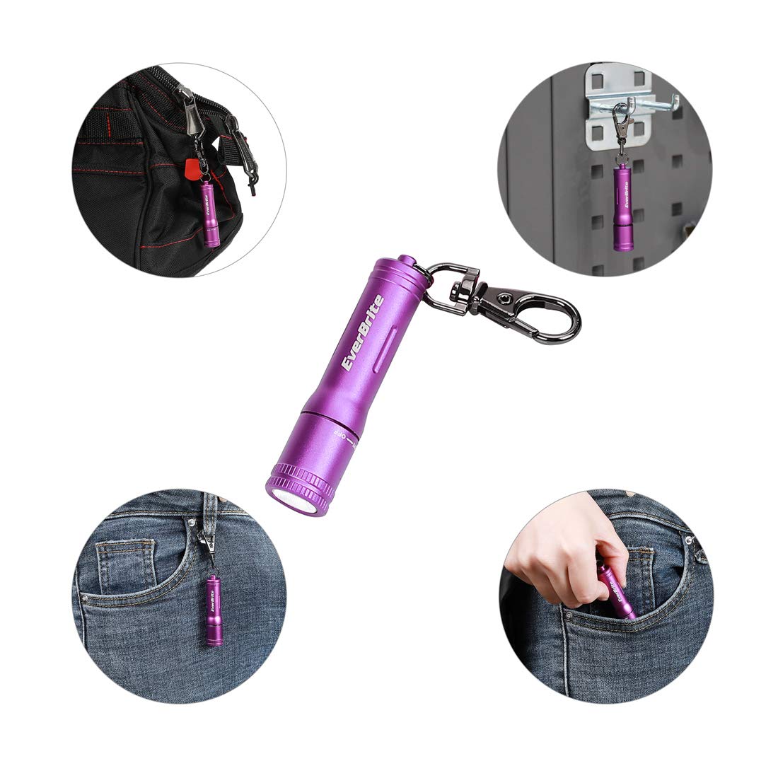 EverBrite Keychain LED Flashlight Mini Bright Key Ring Portable Pocket Torch for EDC, Party Favors, Night Reading, Camping, Power Outage, Emergency, AAA Battery Included, Purple - Image 8