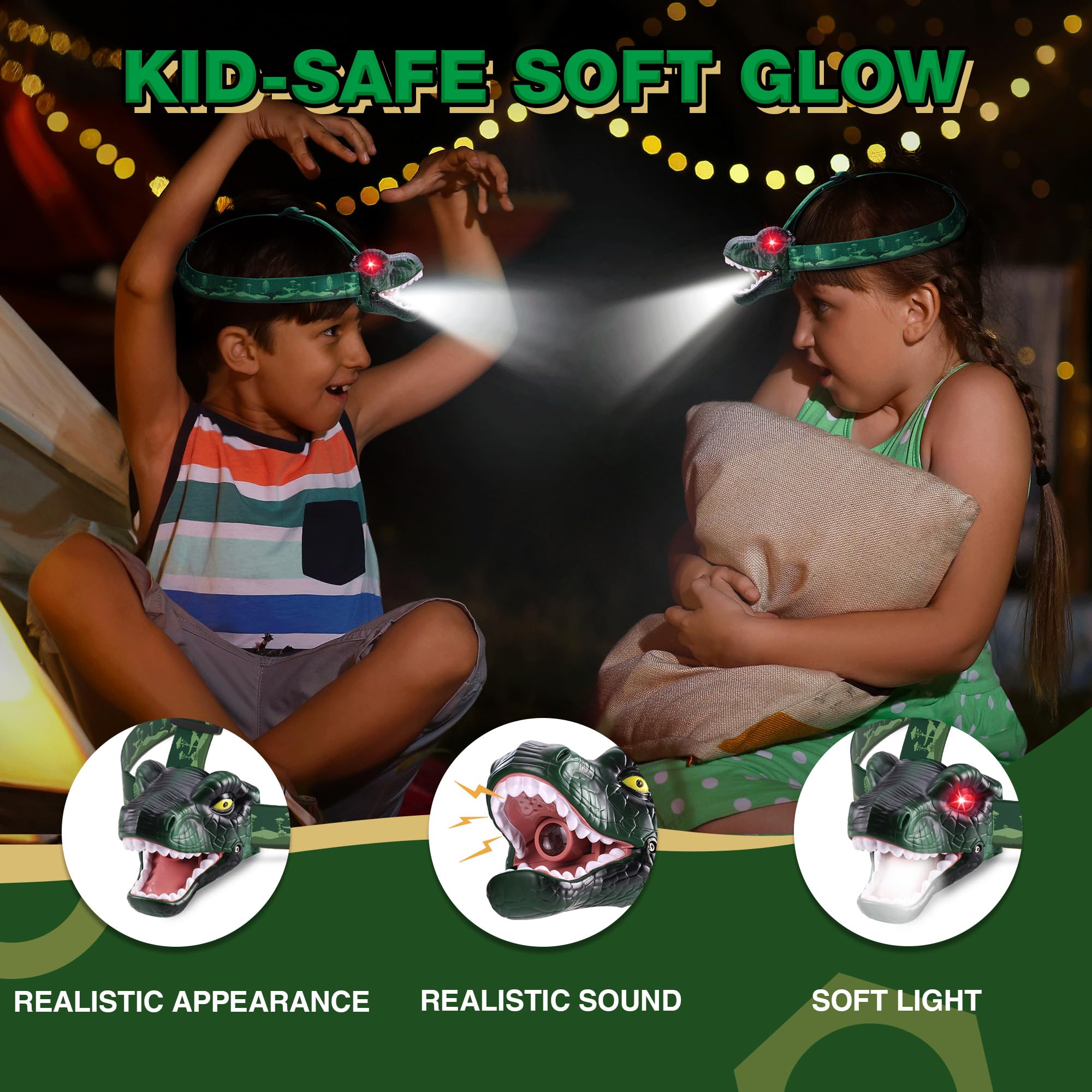 EverBrite Kids Dinosaur LED Headlamp, T-Rex Headlamp with Roar & Silent Mode, Batteries Included, Fun Hands-Free Head Light for Boys & Girls, Great Gift for Birthday, Camping, Hiking, Outdoor Play - Image 3