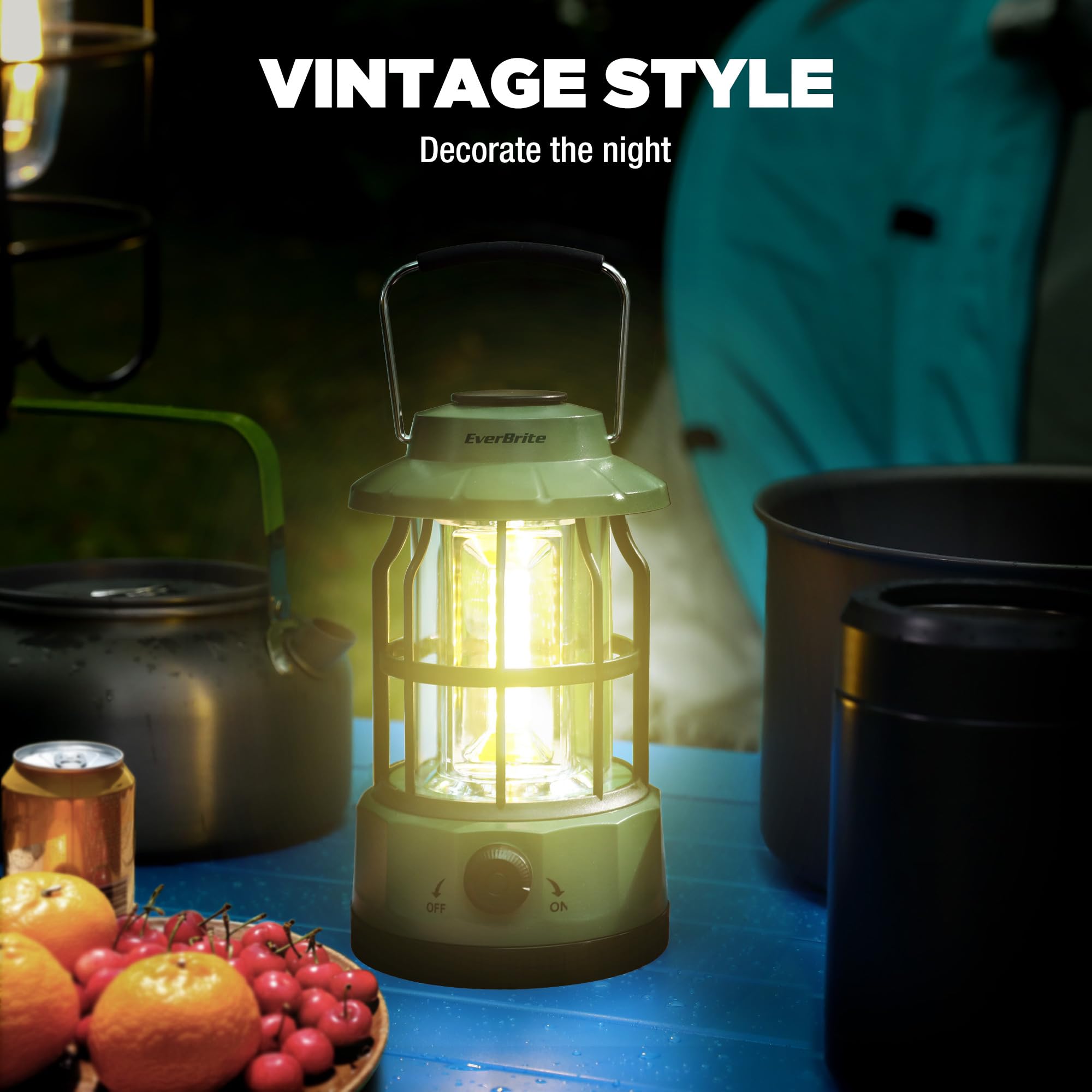 EverBrite LED Camping Lantern, USB C Rechargeable Lantern with Stepless Dimming, Vintage Portable Camping Lights & Lanterns, Lanterns for Power Outages, Hurricane, Emergency, Fishing, Home and More - Image 7
