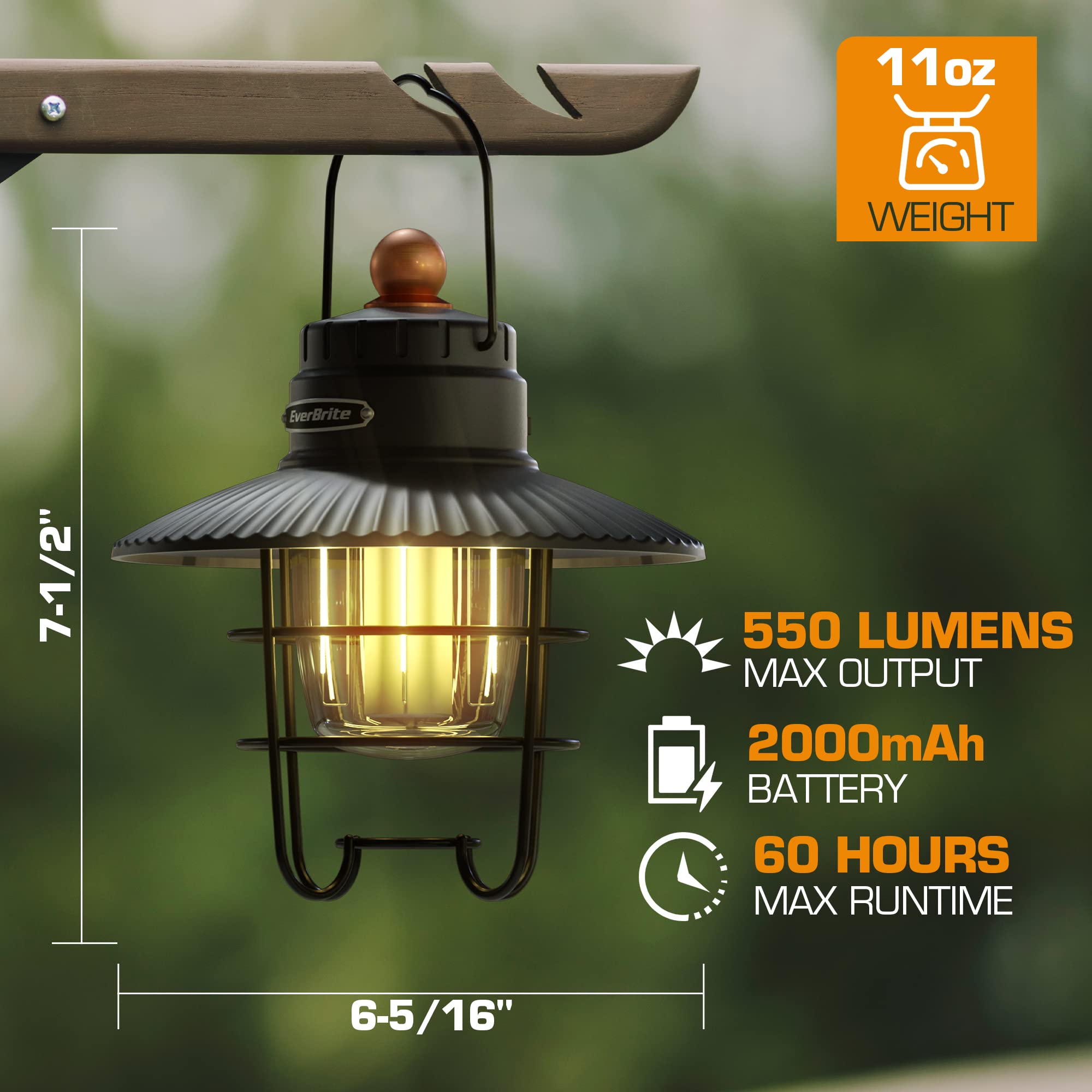 EverBrite LED Camping Lantern, USB C Rechargeable Lantern with 3 Light Modes, Vintage Outdoor Lanterns with Power Bank Function for Power Outages, Hurricane, Emergency, Fishing - Image 3