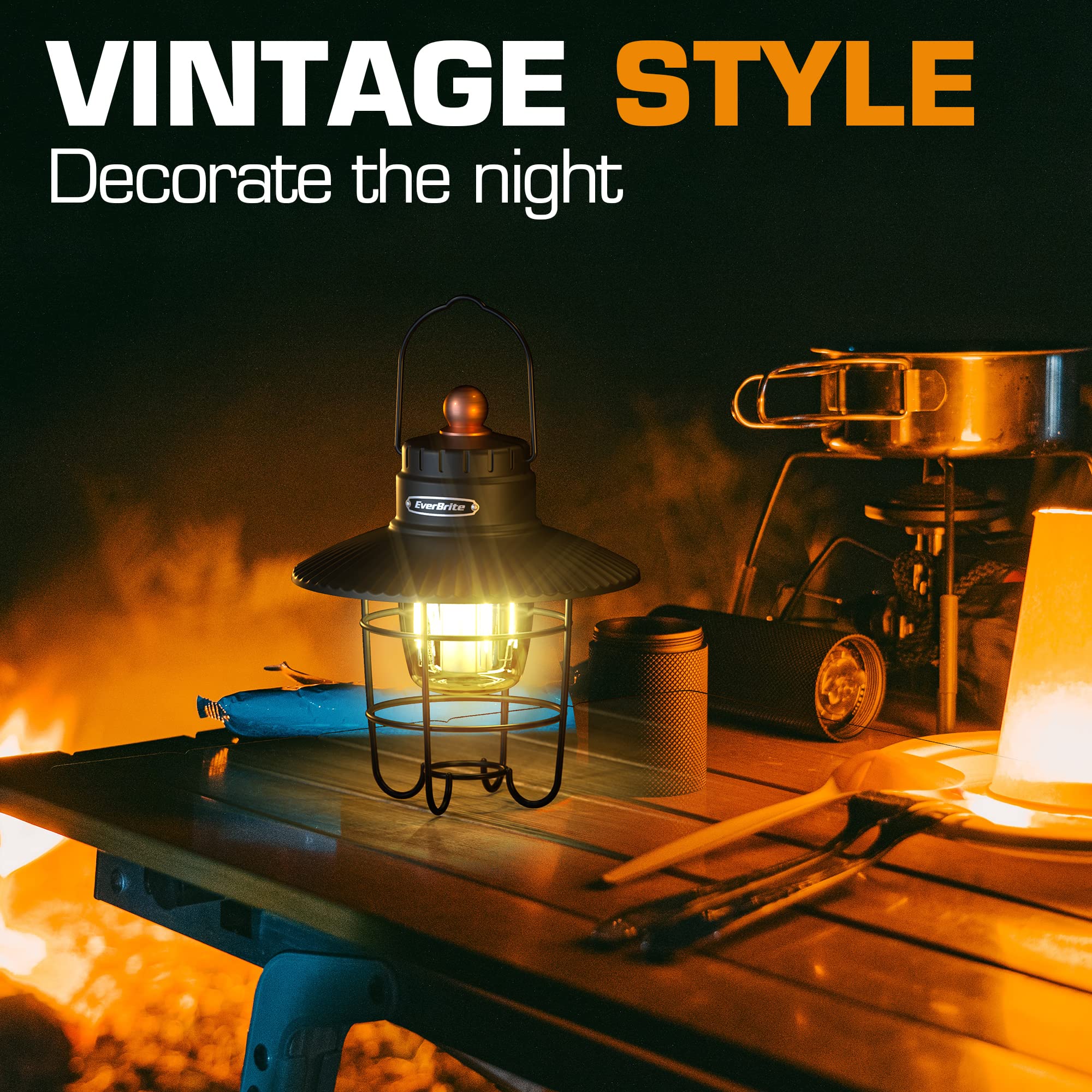 EverBrite LED Camping Lantern, USB C Rechargeable Lantern with 3 Light Modes, Vintage Outdoor Lanterns with Power Bank Function for Power Outages, Hurricane, Emergency, Fishing - Image 5