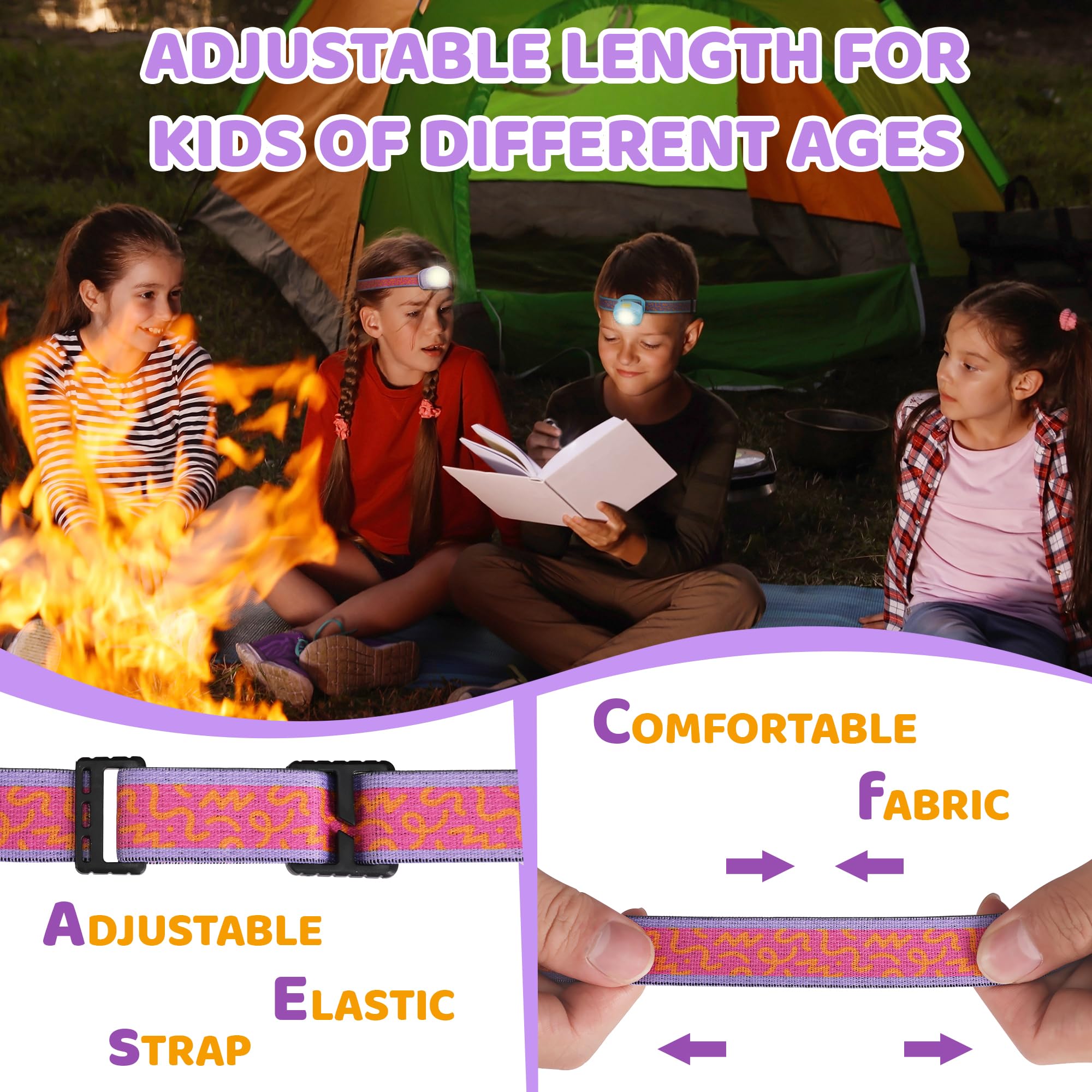 EverBrite LED Headlamp Rechargeable Kids Headlamp with RGB Mode and Adjustable Headband, 3 Modes Multicolor Headlamp for Camping, Reading, Exploring, Halloween, Christmas-2 Pack - Image 5