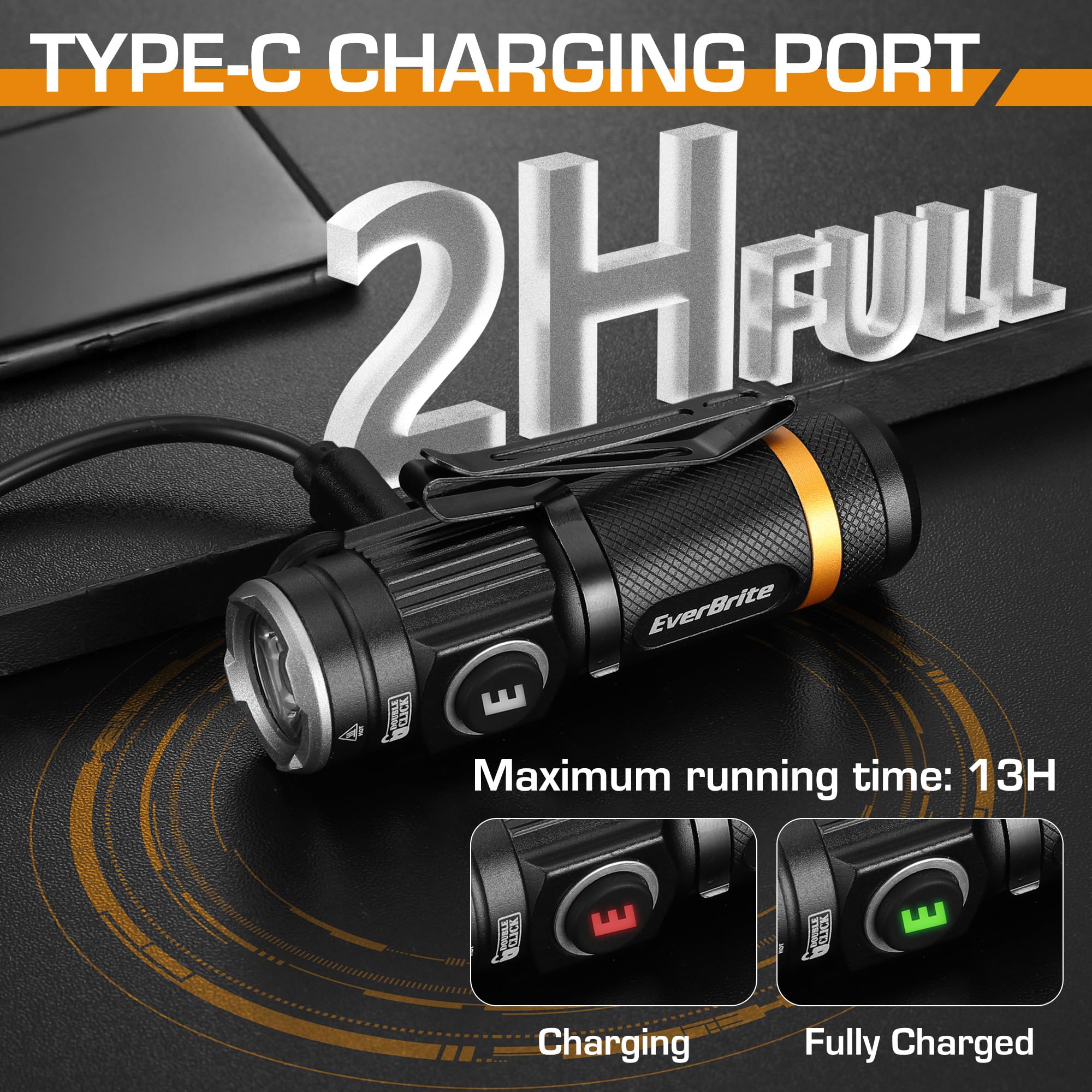 EverBrite Mini Flashlight, Rechargeable Flashlight with USB C Cable, 5 Light Modes Pocket Flashlight, 500 Lumens Magnetic Flashlight with Clip for Repair, Outdoors, Emergency - Image 5