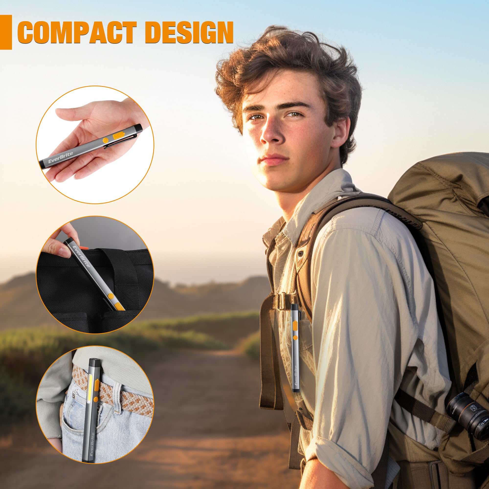 EverBrite Pen Flashlight, Rechargeable LED Pen Light, COB Light with White and Red Modes, Memory Function, USB C Cable, 6 Modes Pocket Penlight with Clip and Magnet, Waterproof, for Camping, Emergency - Image 6