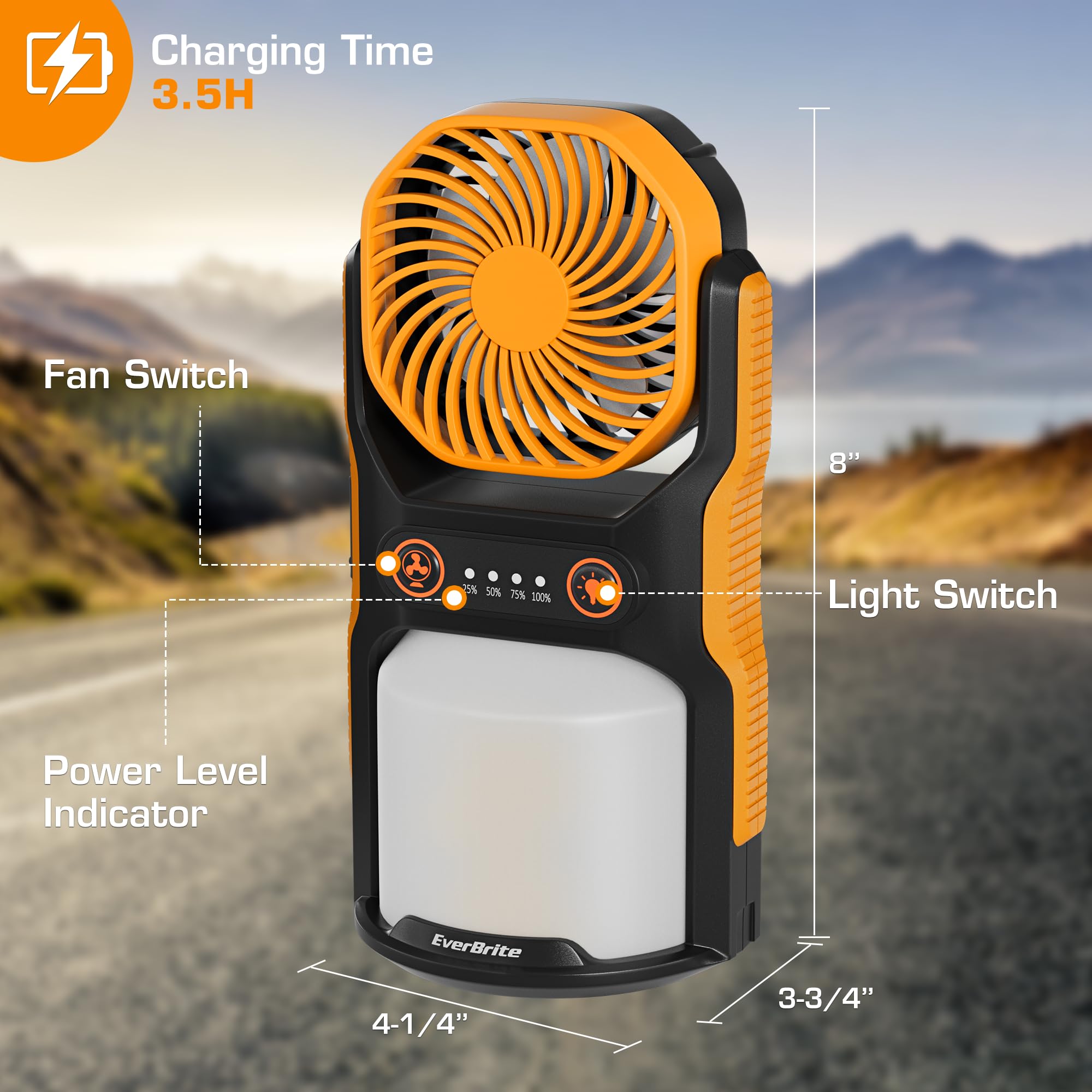 EverBrite Rechargeable Camping Lantern with Fan- 4400mAh Power Bank, Camping Fan with 3 Fan Speeds, Portable 1000LM Handheld Light with Hanging Hook for Summer Camping, Hiking, USB Cable Included - Image 5