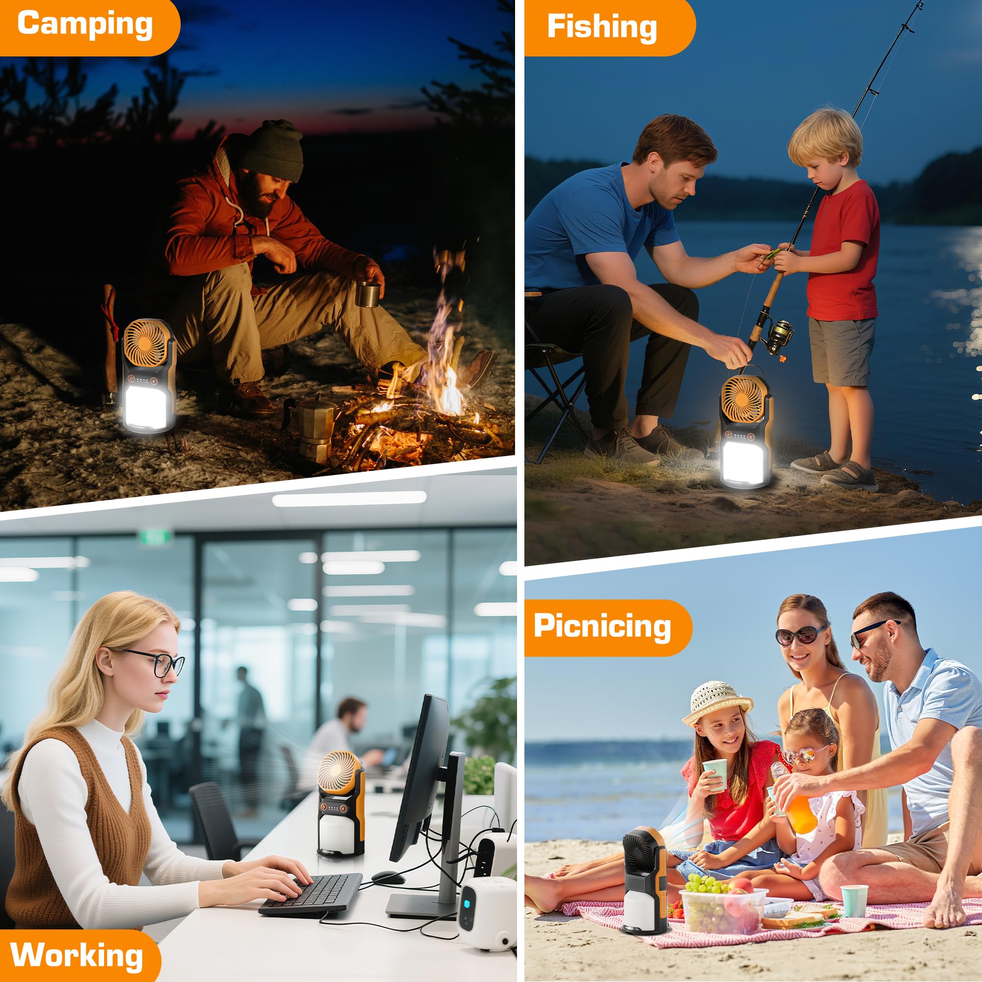 EverBrite Rechargeable Camping Lantern with Fan- 4400mAh Power Bank, Camping Fan with 3 Fan Speeds, Portable 1000LM Handheld Light with Hanging Hook for Summer Camping, Hiking, USB Cable Included - Image 6