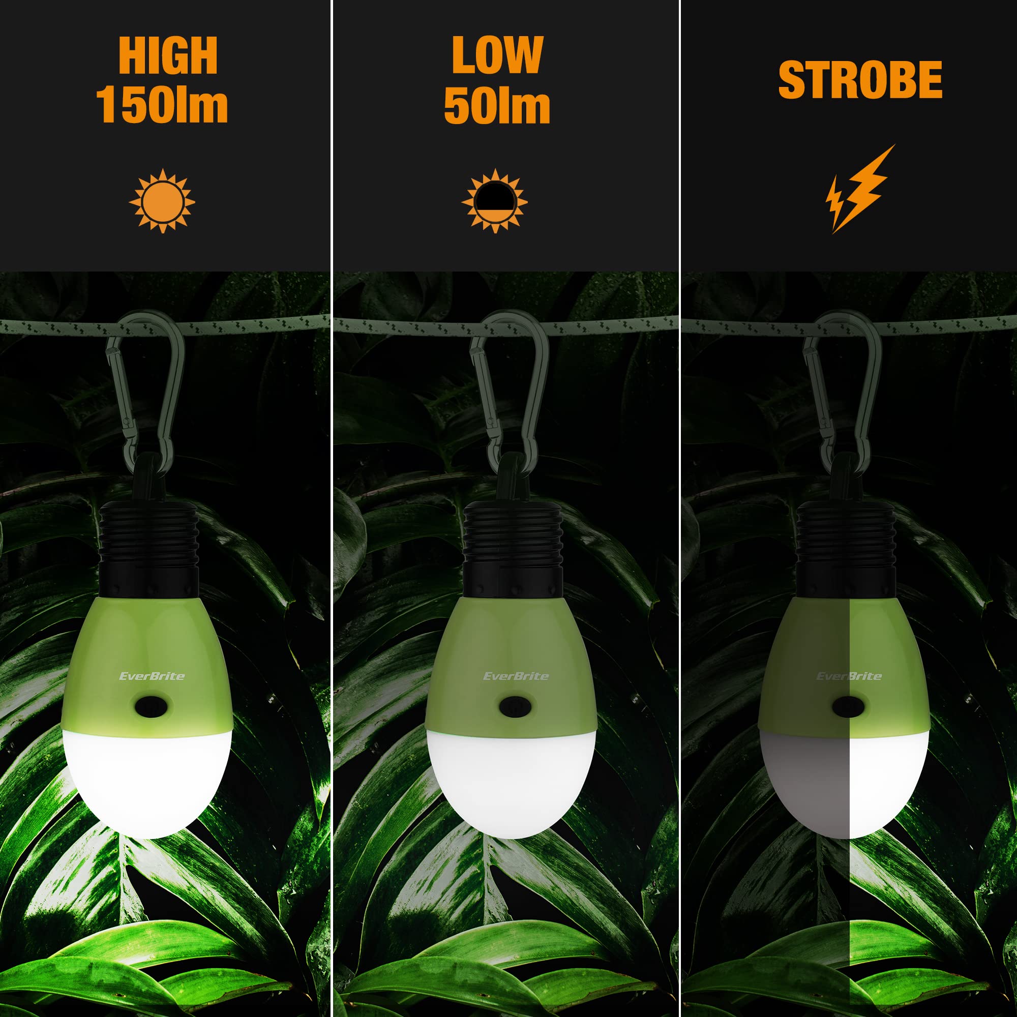 EverBrite Rechargeable Camping Light, Portable Tent Lantern, 3 Lighting Modes, Hanging Tent Light Bulbs with Clip Hook for Hiking, Fishing, Backpacking, Emergency and More(3 Pack) - Image 4