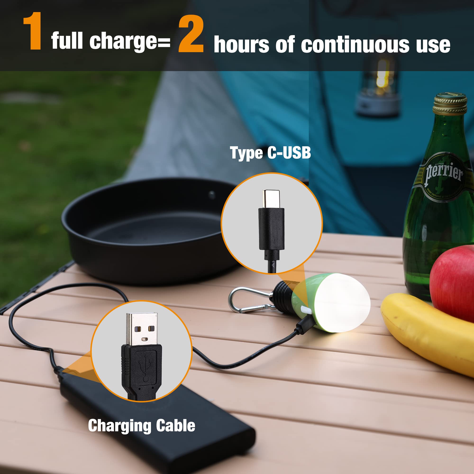 EverBrite Rechargeable Camping Light, Portable Tent Lantern, 3 Lighting Modes, Hanging Tent Light Bulbs with Clip Hook for Hiking, Fishing, Backpacking, Emergency and More(3 Pack) - Image 5