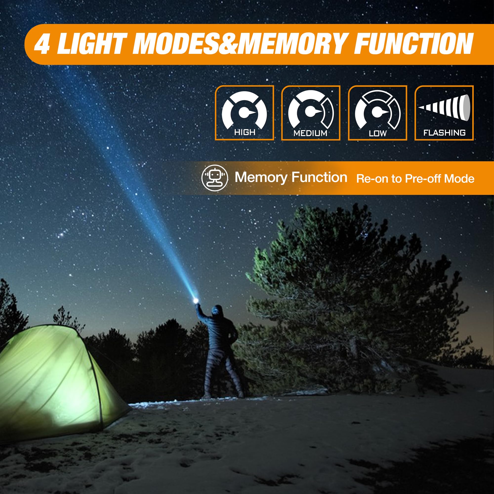 EverBrite Rechargeable Flashlight, 1000 Lumens Zoomable LED Tactical Flashlight with 4 Modes & Memory Function, Including Safety Hammer & USB C Cable for Camping, Hiking, Home, and Emergencies - Image 4