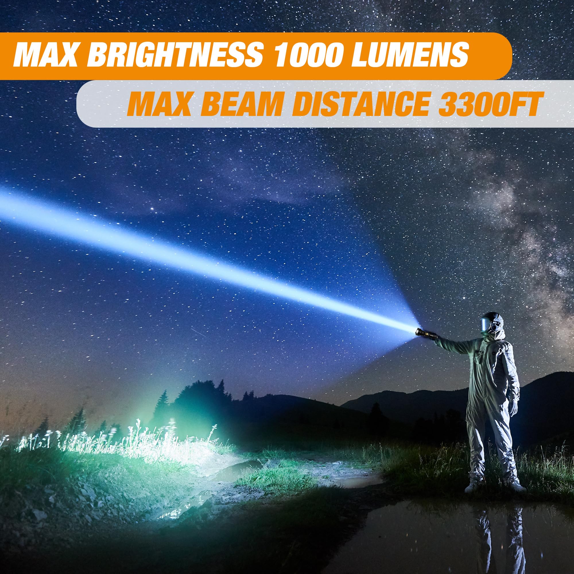 EverBrite Rechargeable Flashlight, 1000 Lumens Zoomable LED Tactical Flashlight with 4 Modes & Memory Function, Including Safety Hammer & USB C Cable for Camping, Hiking, Home, and Emergencies - Image 7