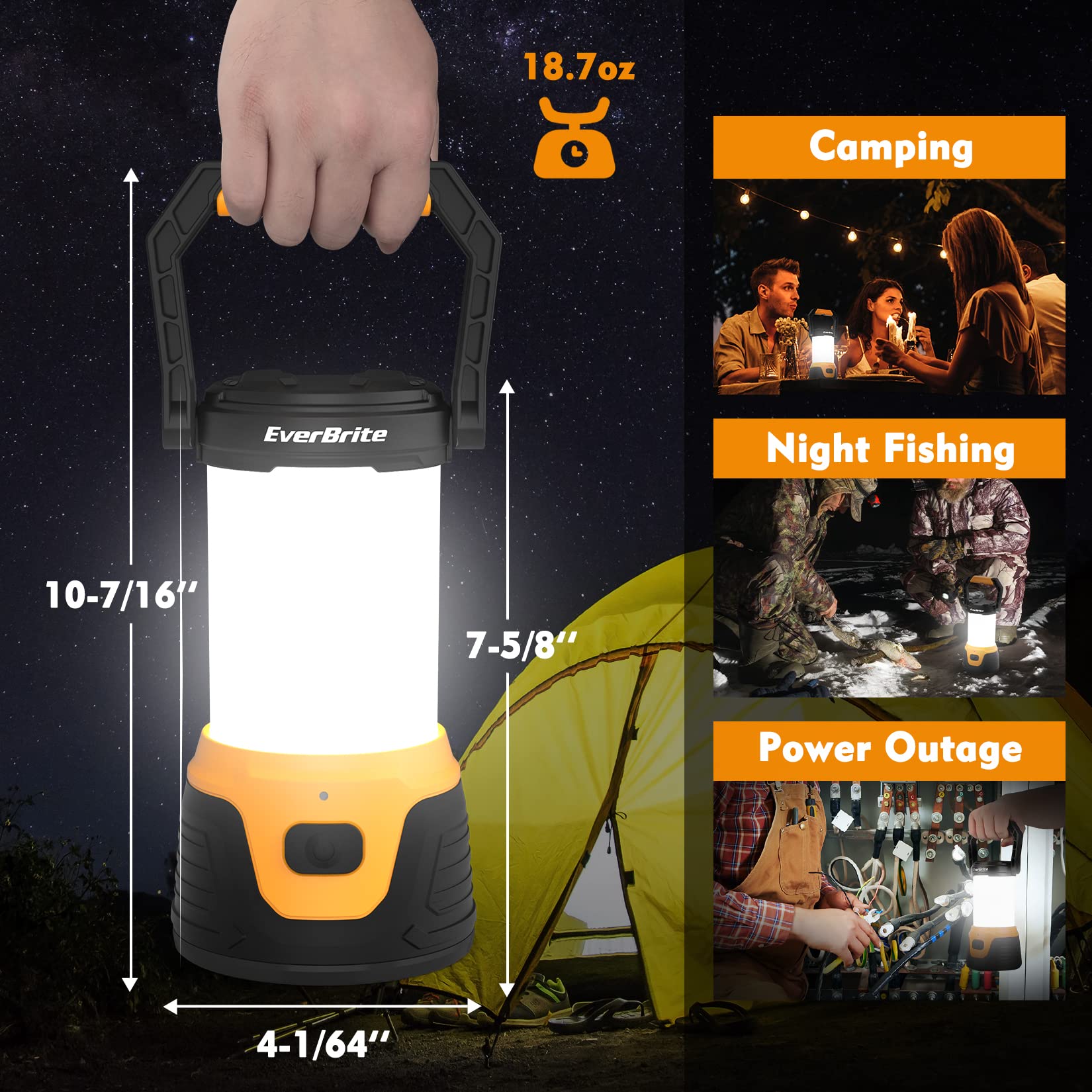 EverBrite Rechargeable LED Camping Lantern with Power Bank Function, 1000 Lumens Camping Lights, 5 Lighting Modes, Ideal for Power Outages, Emergencies, Hurricane, Home and More - Image 5
