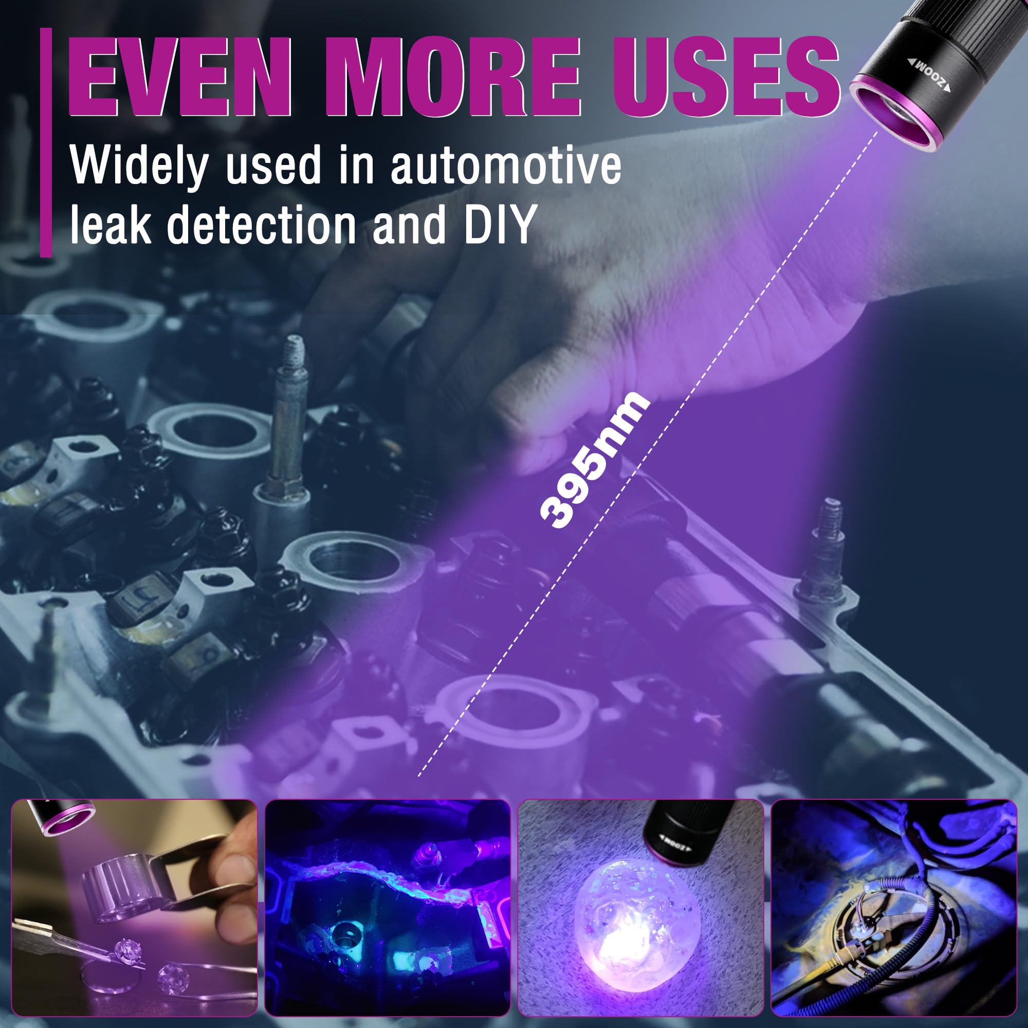 EverBrite Rechargeable Pen Flashlight with UV Light and White Light, 395nm Black Flashlight with Clip, Zoomable 4 Modes with Memory Function, USB C Cable, for Camping, Emergency, Pet Urine Detection - Image 7