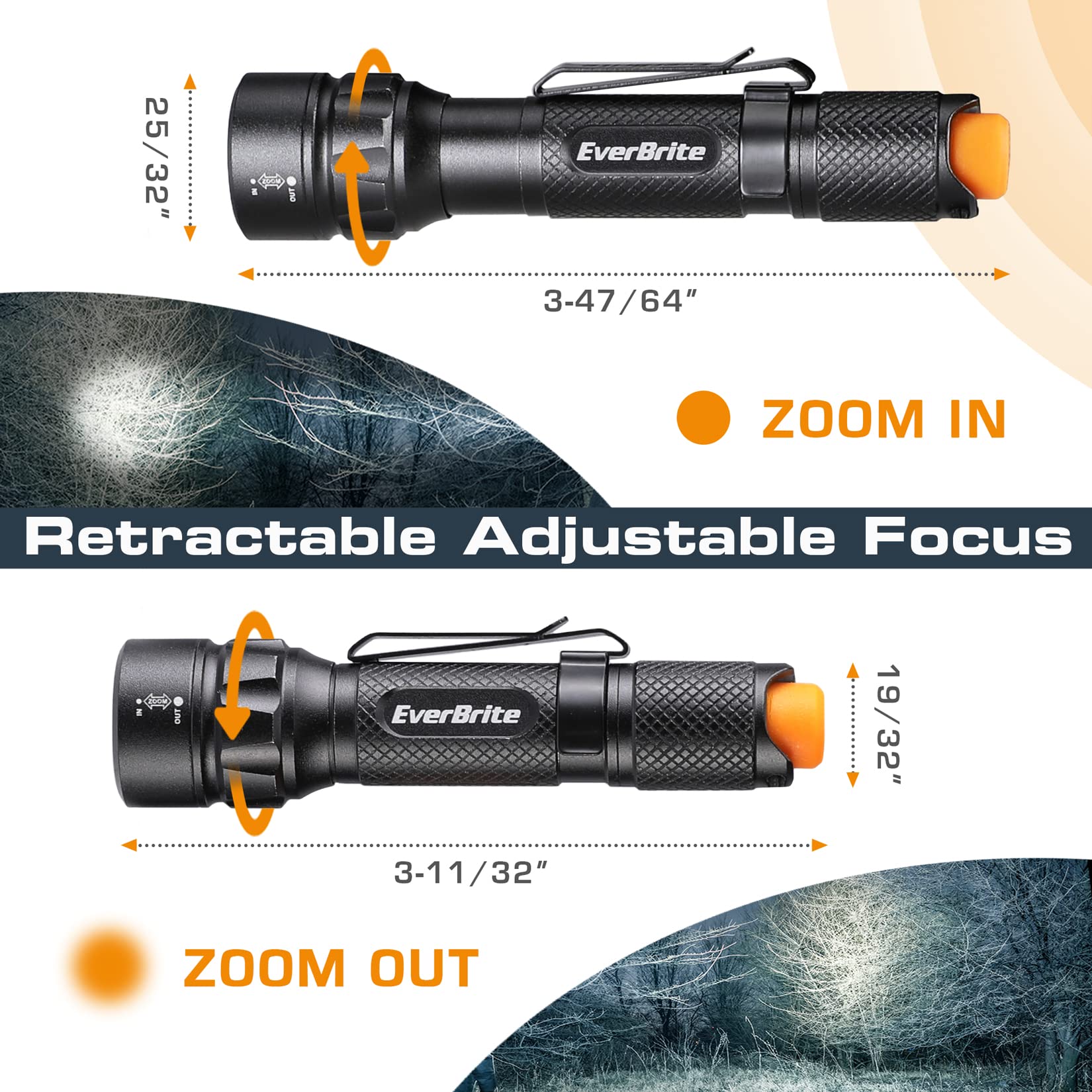 EverBrite Super Small Mini LED Flashlight, 3 Lighting Modes, Zoomable Adjustable Focus for Camping, Hiking, Fishing, Running, Power Outages & Emergencies, 1 AAA Battery Included - Image 4