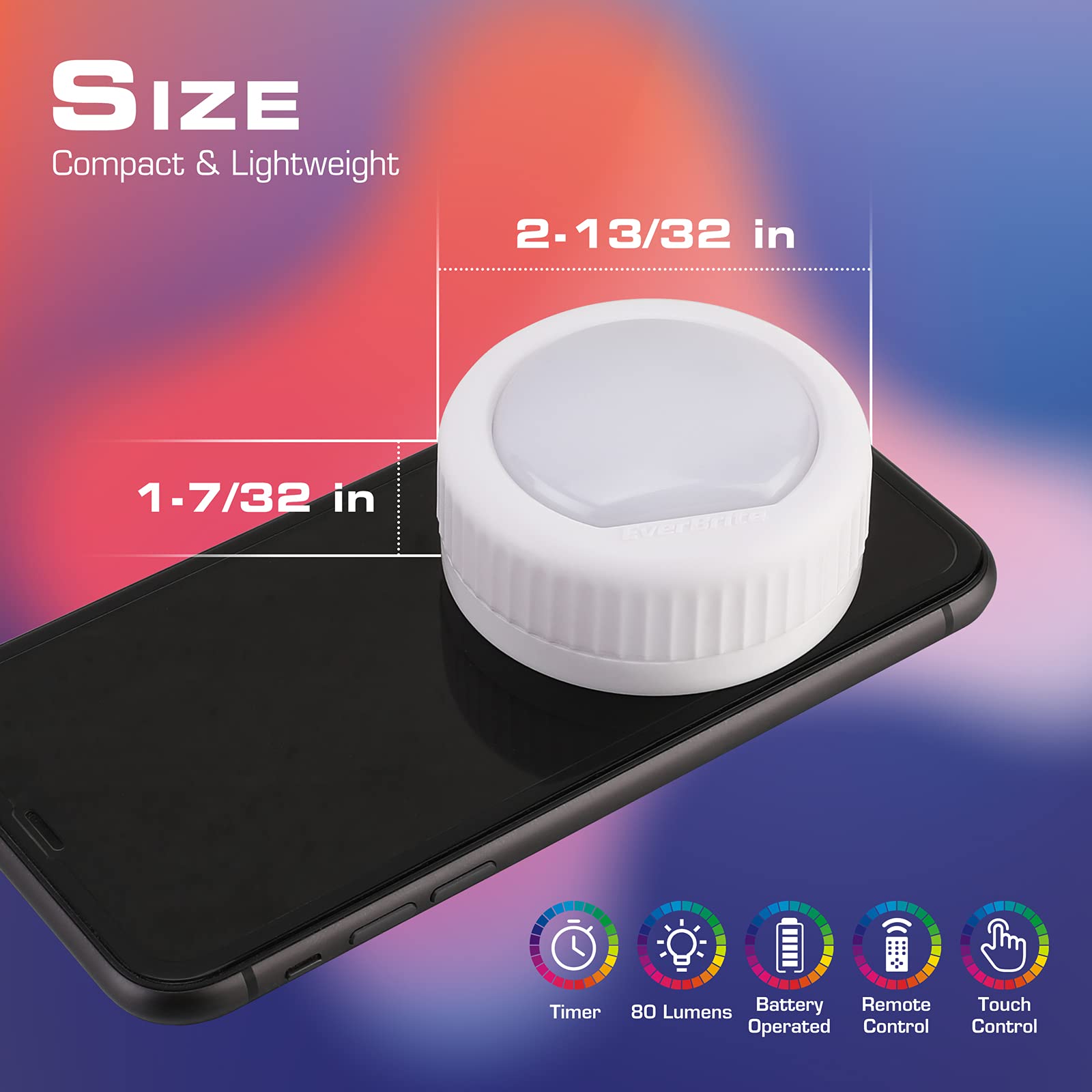 EverBrite Tap Light, Push Light, LED Puck Lights with 12 RGB Colors, Wireless Touch Light Under Cabinet, 80 Lumens Night Light for Closet, Bedroom, Wall, Classroom, 9 AAA Batteries Included, 3-Pack - Image 4