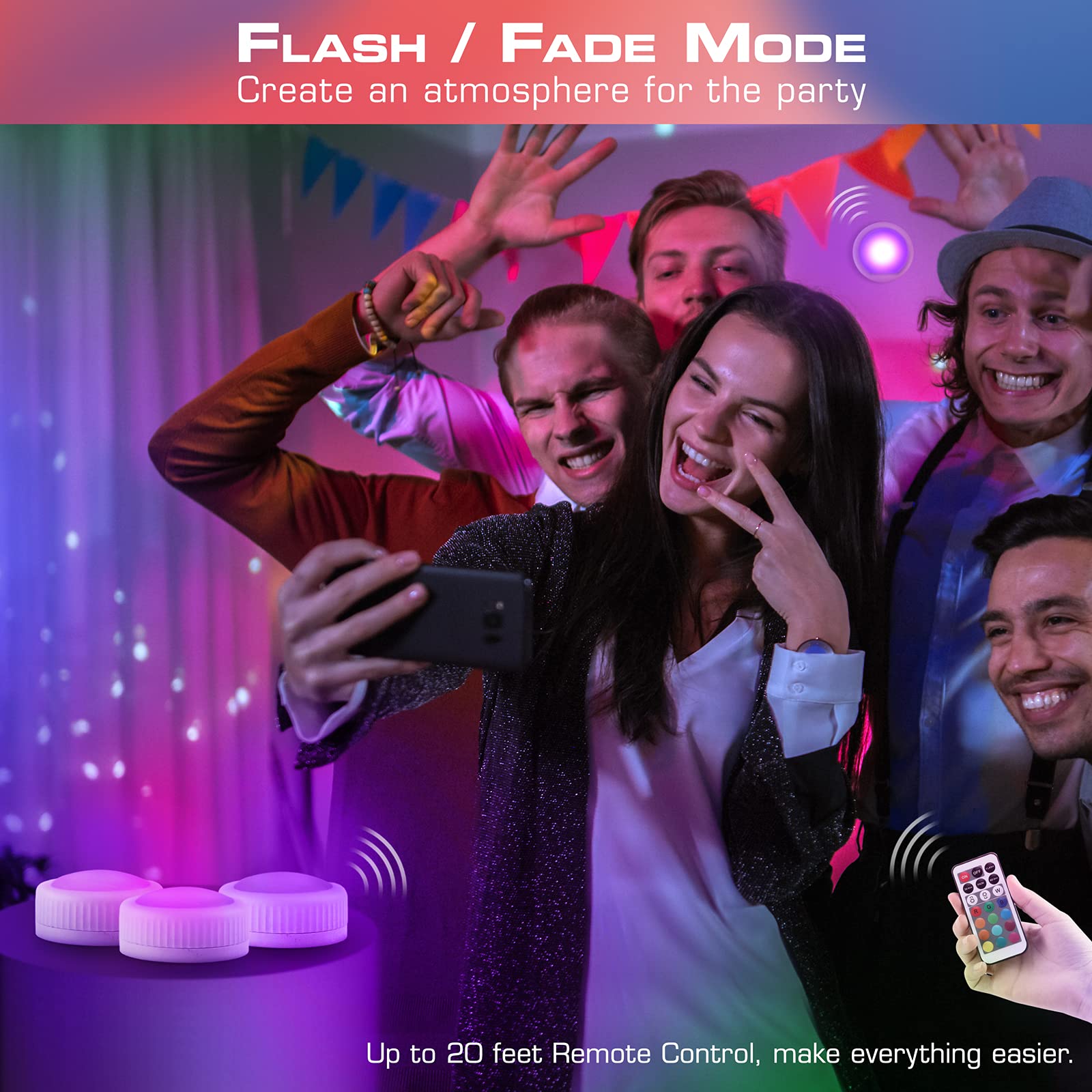 EverBrite Tap Light, Push Light, LED Puck Lights with 12 RGB Colors, Wireless Touch Light Under Cabinet, 80 Lumens Night Light for Closet, Bedroom, Wall, Classroom, 9 AAA Batteries Included, 3-Pack - Image 5