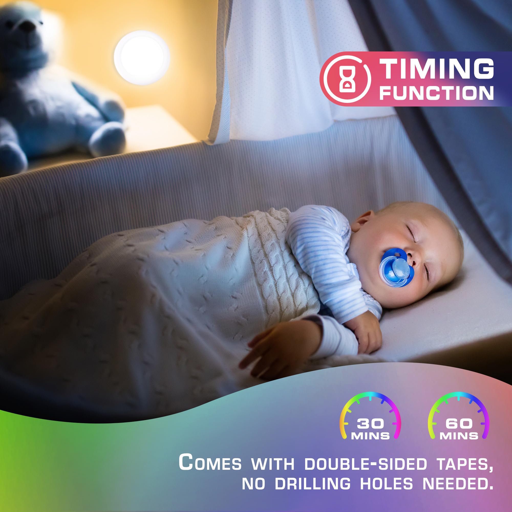 EverBrite Tap Light, Push Light, LED Puck Lights with 12 RGB Colors, Wireless Touch Light Under Cabinet, 80 Lumens Night Light for Closet, Bedroom, Wall, Classroom, 9 AAA Batteries Included, 3-Pack - Image 6