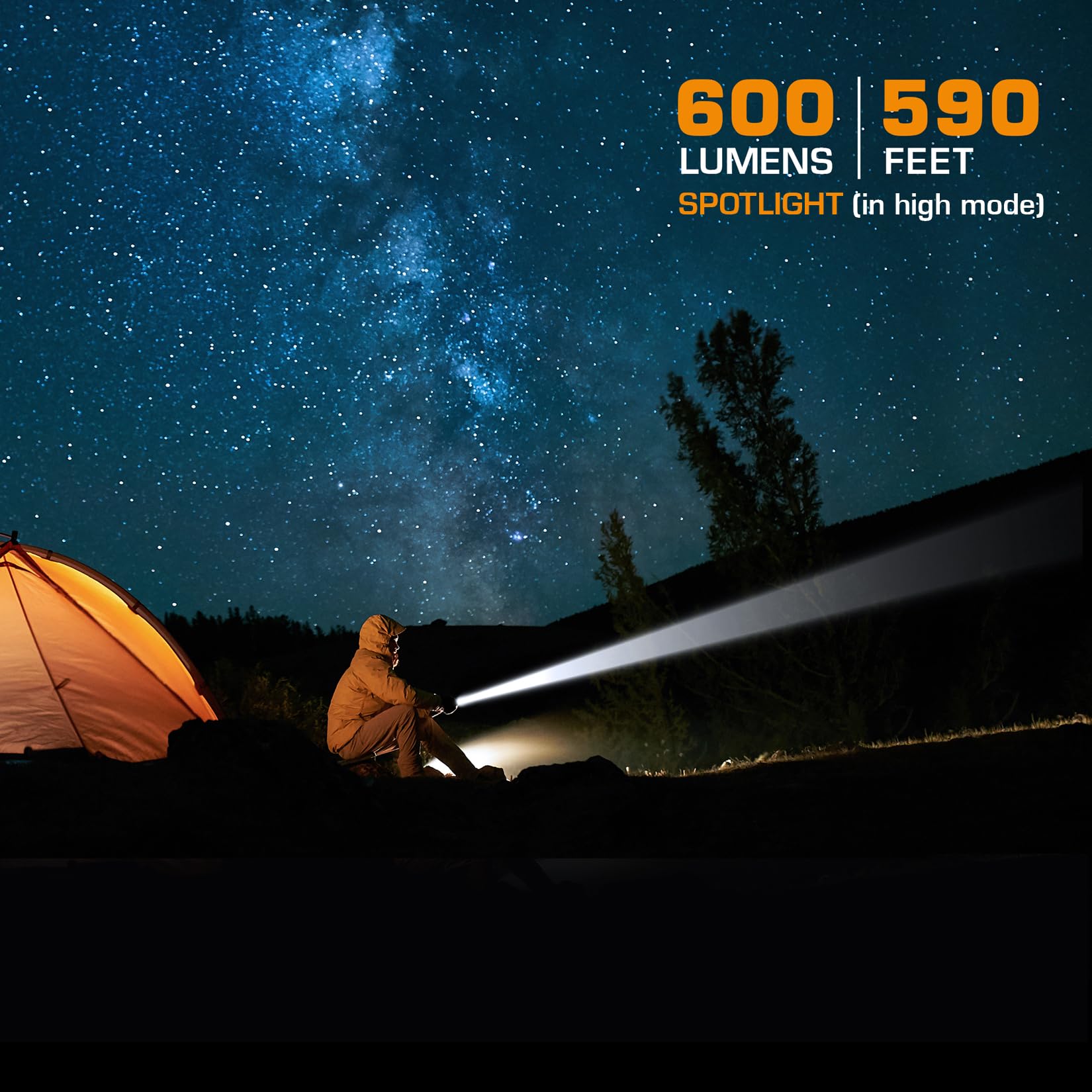 EverBrite Ultra Bright Tactical Flashlight, 600 Lumen Zoomable Adjustable Focus, 4 Light Modes, Heavy-Duty Aluminum Flashlight for Hurricane Supplies Camping, 3C Alkaline Batteries Included - Image 6