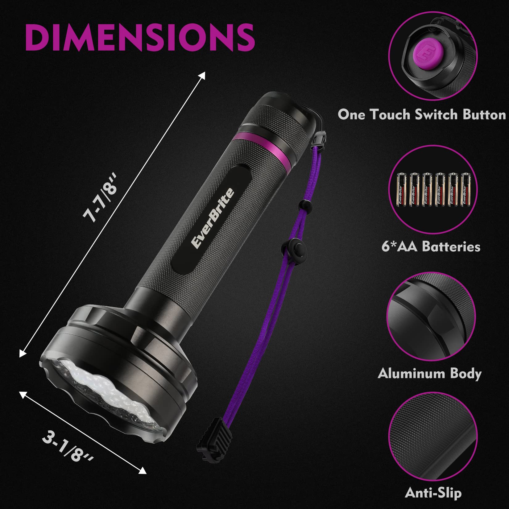 EverBrite UV Flashlight, 100 LED Blacklight Flashlights, 395nm Black Light Flashlight for Pet Urine Detection, Scorpions, Dry Stains, Bed Bug (Batteries Included) - Image 4