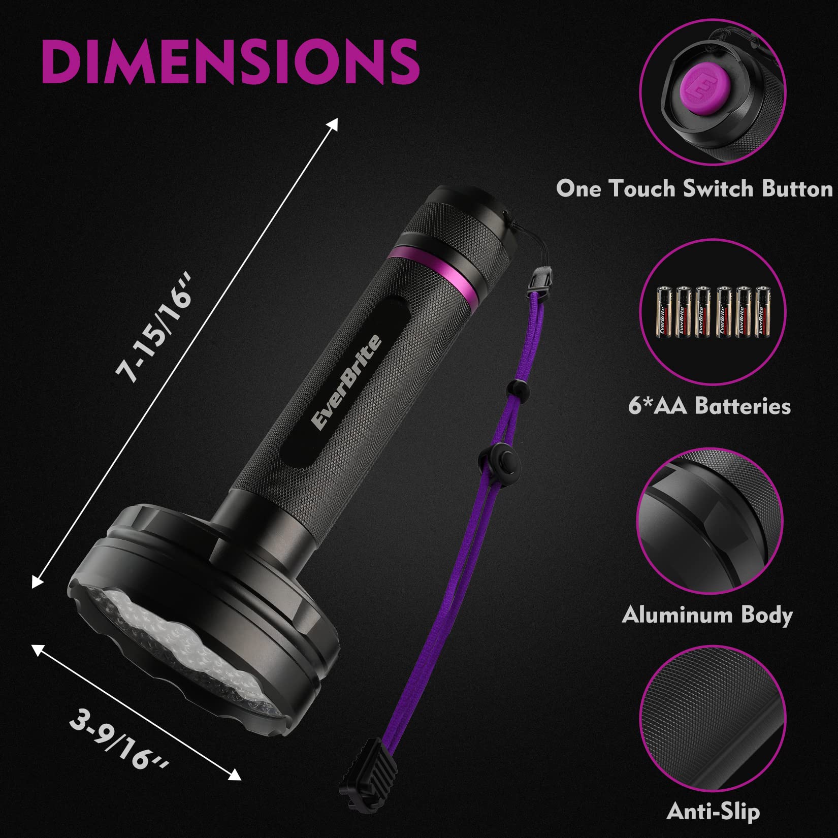 EverBrite UV Flashlight, 128 LED Blacklight Flashlights, 395nm Black Light Flashlight for Pet Urine Detection, Scorpions, Dry Stains, Bed Bug (Batteries Included) - Image 4